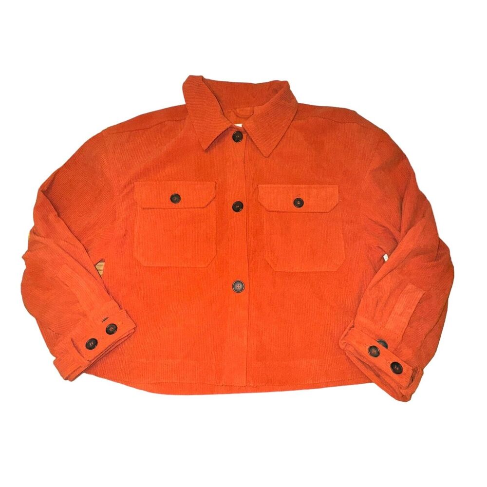 Avec Les Filles Relaxed Corduroy Shacket Womens Size L Rust Orange Shirt Jacket